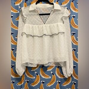 Free the Roses - White Long Sleeve Ruffled Blouse